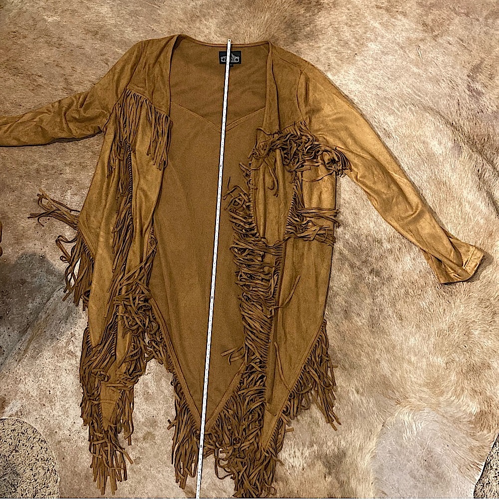 Angie Brown Suede Fringe Cardigan - Picture 6 of 8
